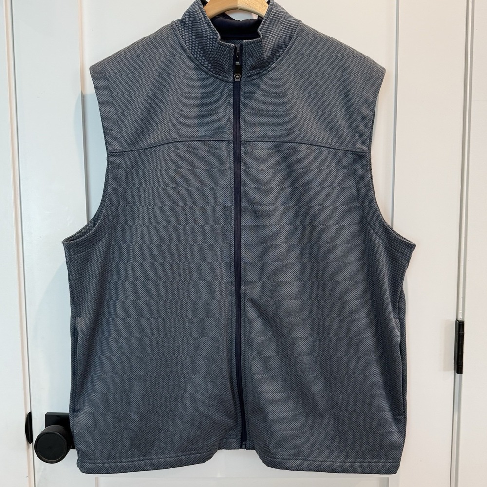 PGA TOUR Men's XL Golf Vest Gray Blue Textured Full Zip Mock Neck
